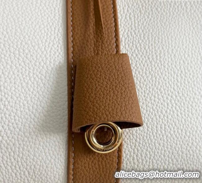 Best Product Loro Piana Loom Top Handle bag L32 in Grained Calfskin Leather 0925 White/Brown 2025