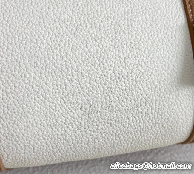 Best Product Loro Piana Loom Top Handle bag L32 in Grained Calfskin Leather 0925 White/Brown 2025