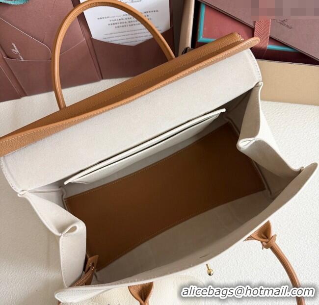 Best Product Loro Piana Loom Top Handle bag L32 in Grained Calfskin Leather 0925 White/Brown 2025