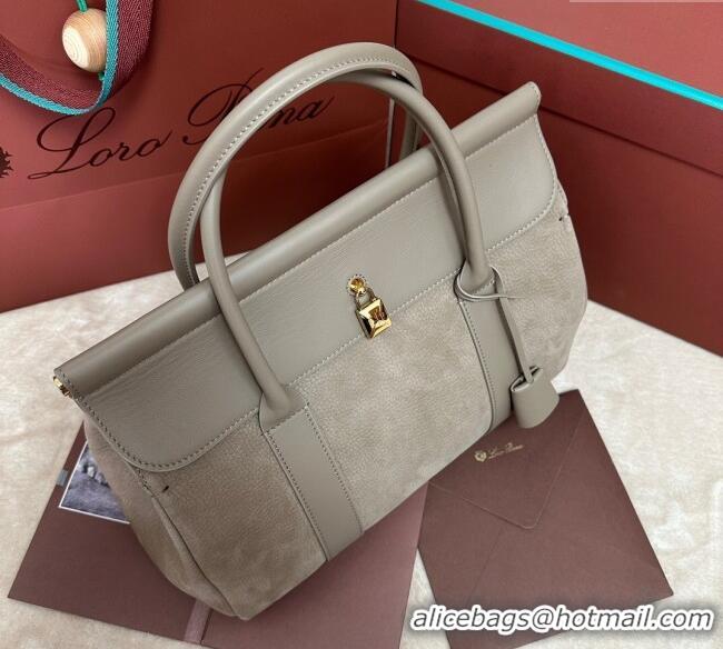 Top Grade Loro Piana Loom Top Handle bag L32 in Nubuck and Calfskin Leather 0925 Grey 2025