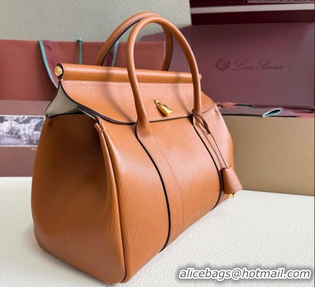 Super Quality Loro Piana Loom Top Handle bag L32 in Textured Calfskin Leather 0925 Brown 2025
