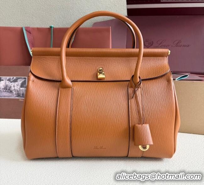 Super Quality Loro Piana Loom Top Handle bag L32 in Textured Calfskin Leather 0925 Brown 2025