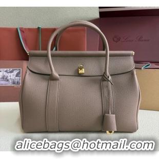 Original Cheap Loro Piana Loom Top Handle bag L32 in Grained Calfskin Leather 0925 Rock Grey 2025
