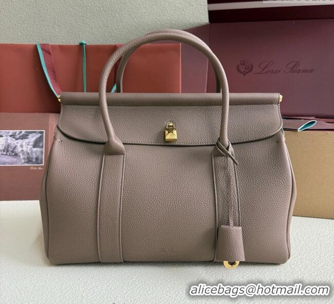 Original Cheap Loro Piana Loom Top Handle bag L32 in Grained Calfskin Leather 0925 Rock Grey 2025