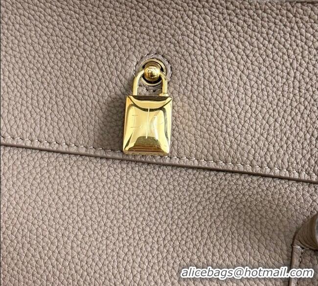 Original Cheap Loro Piana Loom Top Handle bag L32 in Grained Calfskin Leather 0925 Rock Grey 2025