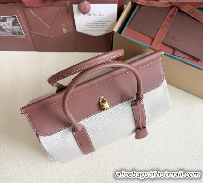 Well Crafted Loro Piana Loom Top Handle bag L32 in Canvas and Calfskin Leather 0925 Caramel Brown 2025