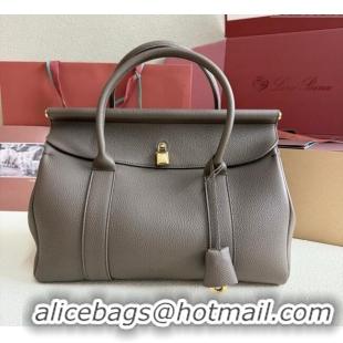 Good Quality Loro Piana Loom Top Handle bag L32 in Grained Calfskin Leather 0925 Grey 2025