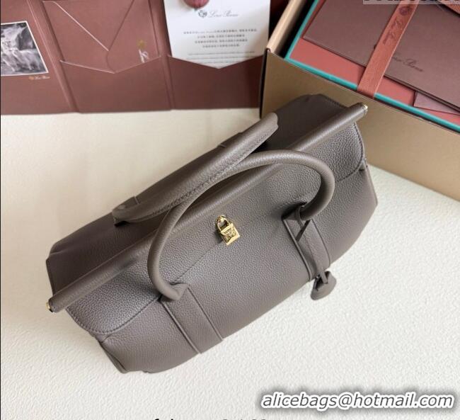 Good Quality Loro Piana Loom Top Handle bag L32 in Grained Calfskin Leather 0925 Grey 2025