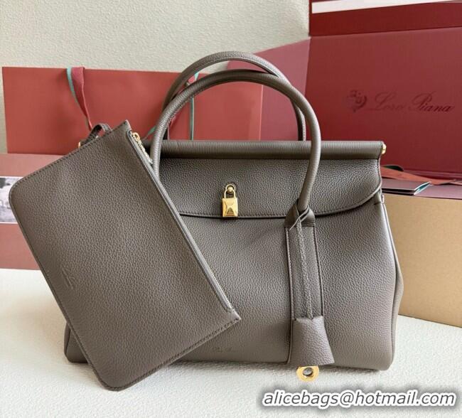 Good Quality Loro Piana Loom Top Handle bag L32 in Grained Calfskin Leather 0925 Grey 2025