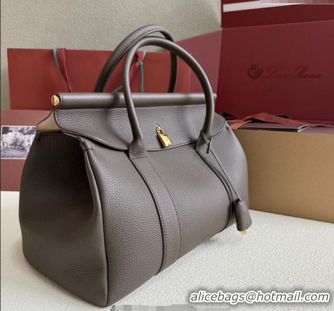 Good Quality Loro Piana Loom Top Handle bag L32 in Grained Calfskin Leather 0925 Grey 2025