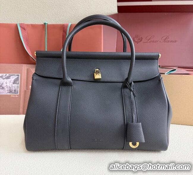 Best Grade Loro Piana Loom Top Handle bag L32 in Grained Calfskin Leather 0925 Black 2025