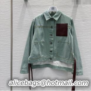 Famous Brand Loewe Denim Jacket with Tie 0716 Green 2025