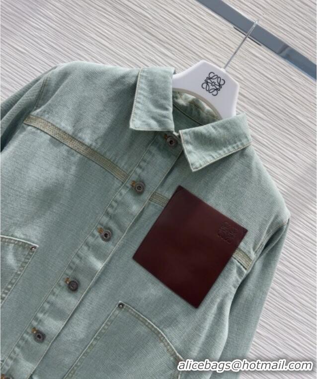 Famous Brand Loewe Denim Jacket with Tie 0716 Green 2025