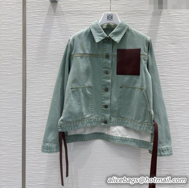 Famous Brand Loewe Denim Jacket with Tie 0716 Green 2025