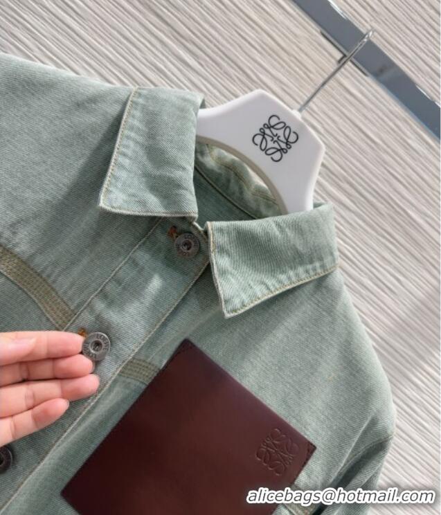 Famous Brand Loewe Denim Jacket with Tie 0716 Green 2025