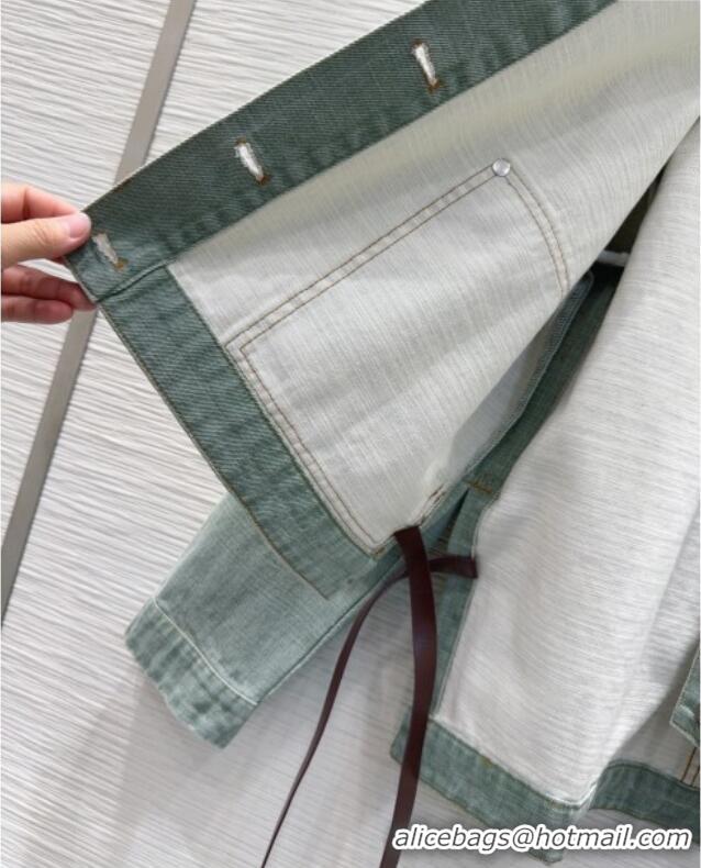 Famous Brand Loewe Denim Jacket with Tie 0716 Green 2025