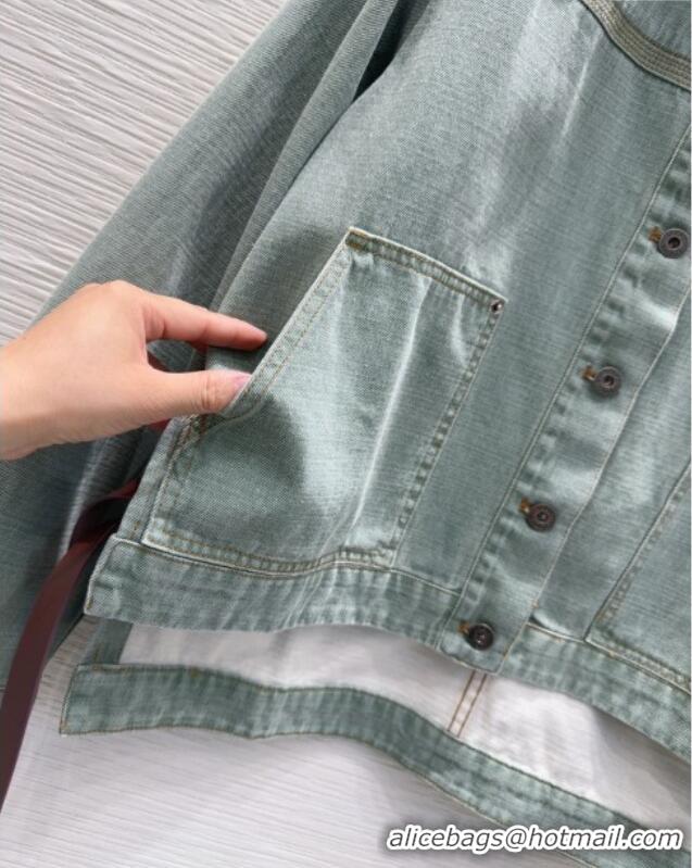 Famous Brand Loewe Denim Jacket with Tie 0716 Green 2025
