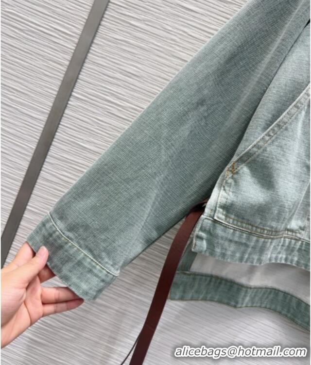 Famous Brand Loewe Denim Jacket with Tie 0716 Green 2025