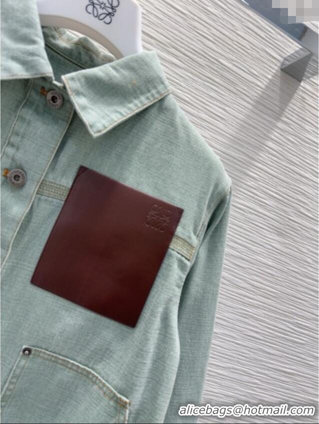 Famous Brand Loewe Denim Jacket with Tie 0716 Green 2025