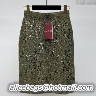 Top Grade Gucci Sequins Knit Skirt 0717 Green 2025