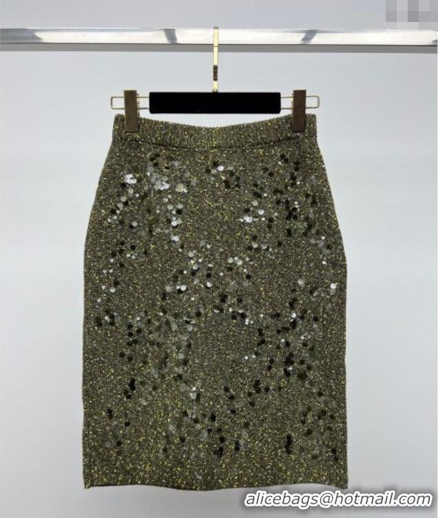 Top Grade Gucci Sequins Knit Skirt 0717 Green 2025