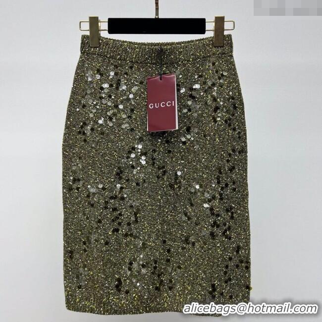 Top Grade Gucci Sequins Knit Skirt 0717 Green 2025
