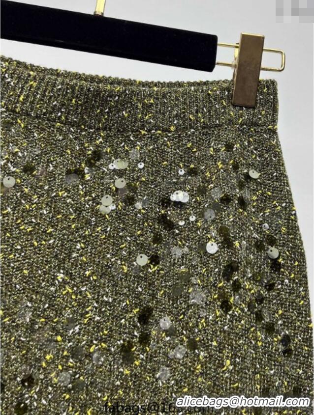 Top Grade Gucci Sequins Knit Skirt 0717 Green 2025