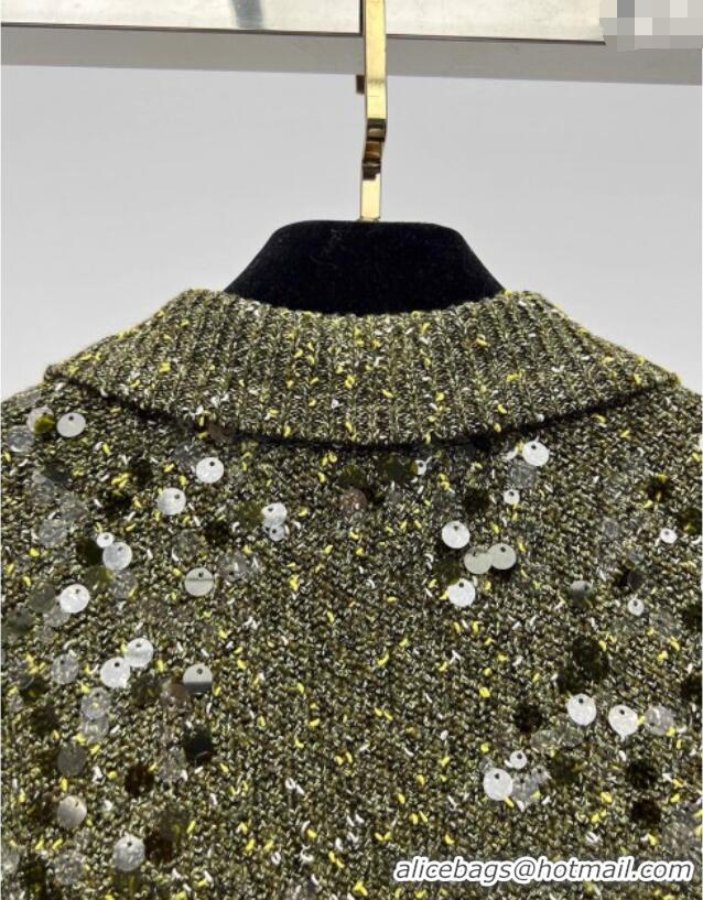 Famous Brand Gucci Sequins Knit Polo T-Shirt 0717 Green 2025