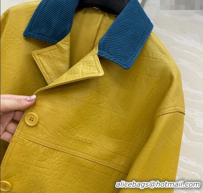 Luxury Discount Gucci Sheepskin Jacket 0717 Yellow 2025
