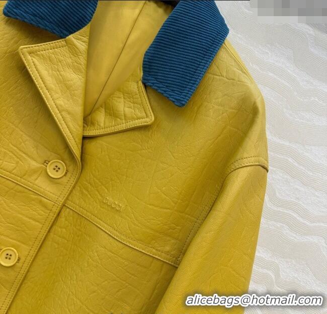 Luxury Discount Gucci Sheepskin Jacket 0717 Yellow 2025