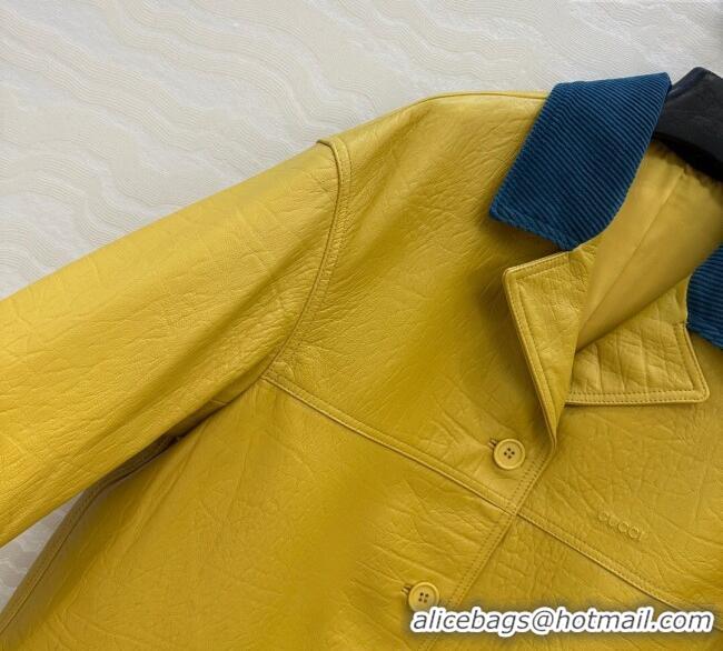 Luxury Discount Gucci Sheepskin Jacket 0717 Yellow 2025