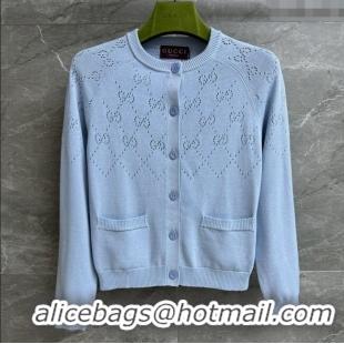 Shop Inexpensive Gucci Knit Cardigan G072404 Light Blue 2025