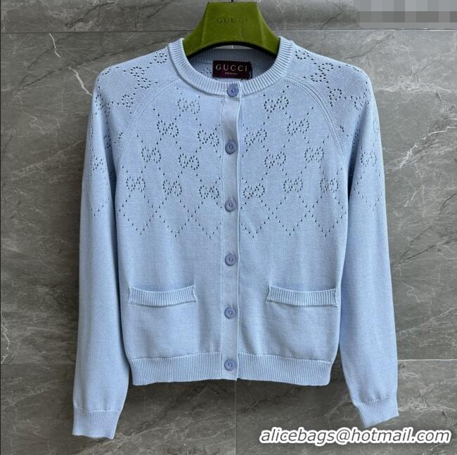 Shop Inexpensive Gucci Knit Cardigan G072404 Light Blue 2025