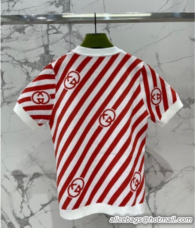 Luxury Discount Gucci Wool Short-sleeved Sweater G072408 Red 2025