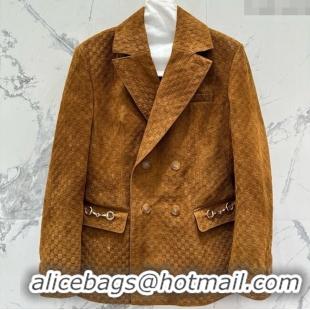 Grade Discount Gucci GG Suede Leather Jacket G072505 Brown 2025