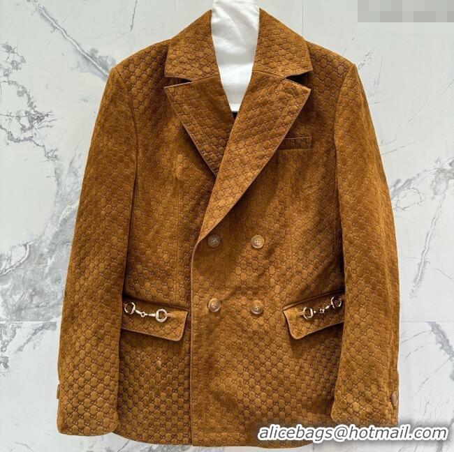 Grade Discount Gucci GG Suede Leather Jacket G072505 Brown 2025