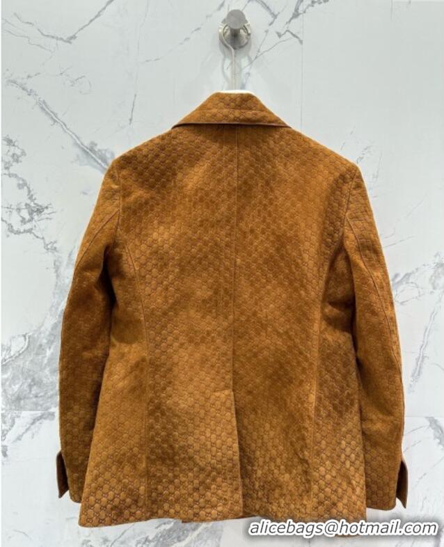 Grade Discount Gucci GG Suede Leather Jacket G072505 Brown 2025