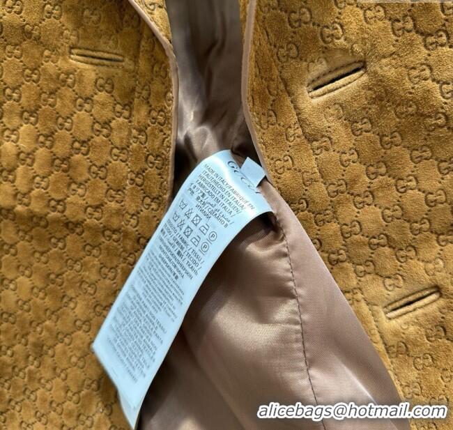 Grade Discount Gucci GG Suede Leather Jacket G072505 Brown 2025