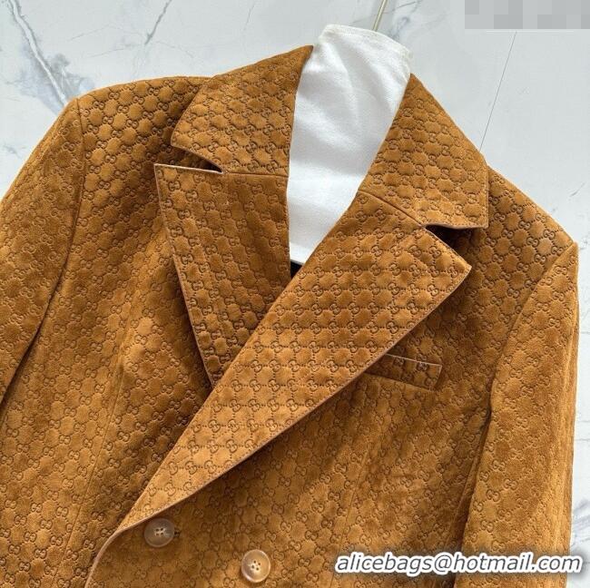 Grade Discount Gucci GG Suede Leather Jacket G072505 Brown 2025