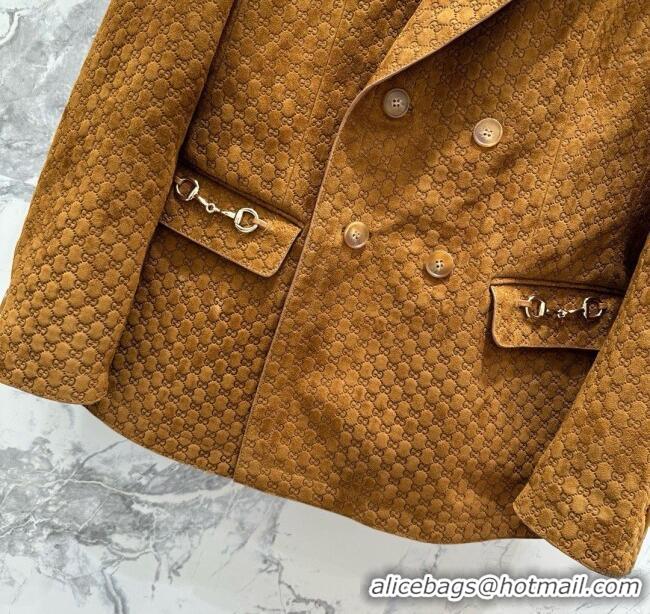 Grade Discount Gucci GG Suede Leather Jacket G072505 Brown 2025