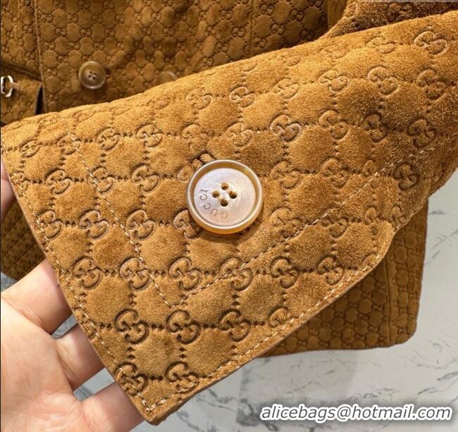 Grade Discount Gucci GG Suede Leather Jacket G072505 Brown 2025