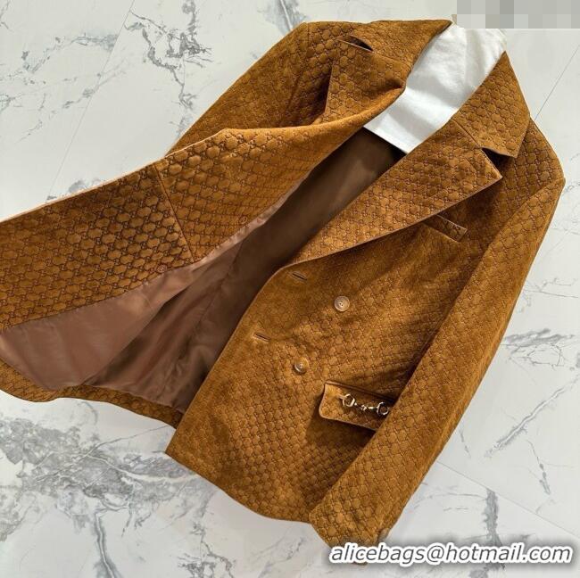 Grade Discount Gucci GG Suede Leather Jacket G072505 Brown 2025