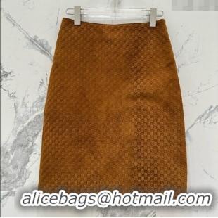 Top Design Gucci GG Suede Leather Skirt G072506 Brown 2025