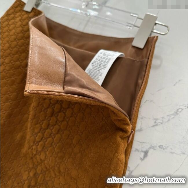 Top Design Gucci GG Suede Leather Skirt G072506 Brown 2025