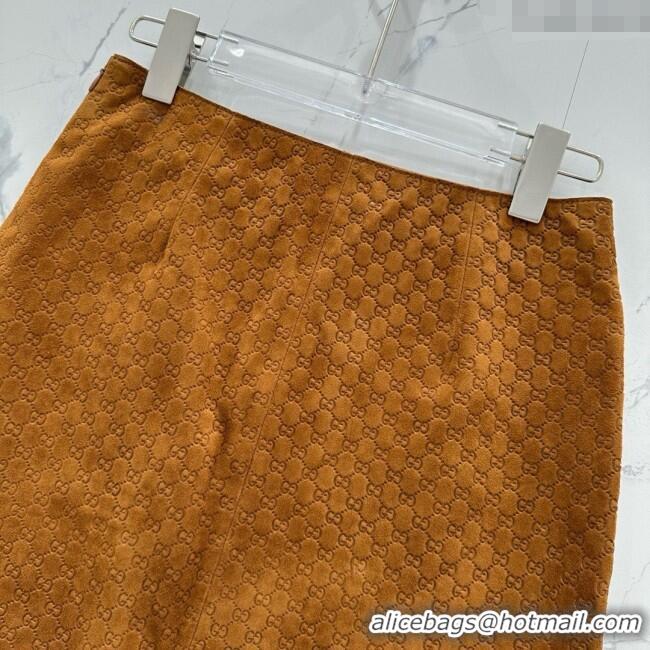 Top Design Gucci GG Suede Leather Skirt G072506 Brown 2025