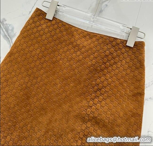 Top Design Gucci GG Suede Leather Skirt G072506 Brown 2025