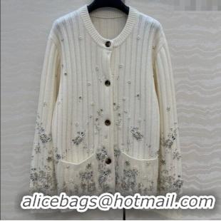 Top Grade Gucci Wool Cashmere Cardigan with Pearls and Strass Charm 0729 White 2025