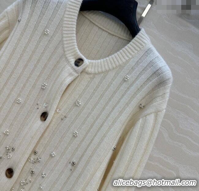 Top Grade Gucci Wool Cashmere Cardigan with Pearls and Strass Charm 0729 White 2025