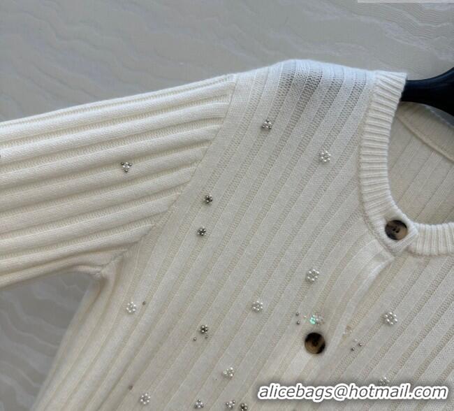 Top Grade Gucci Wool Cashmere Cardigan with Pearls and Strass Charm 0729 White 2025