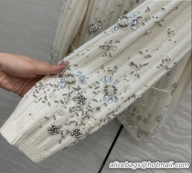 Top Grade Gucci Wool Cashmere Cardigan with Pearls and Strass Charm 0729 White 2025